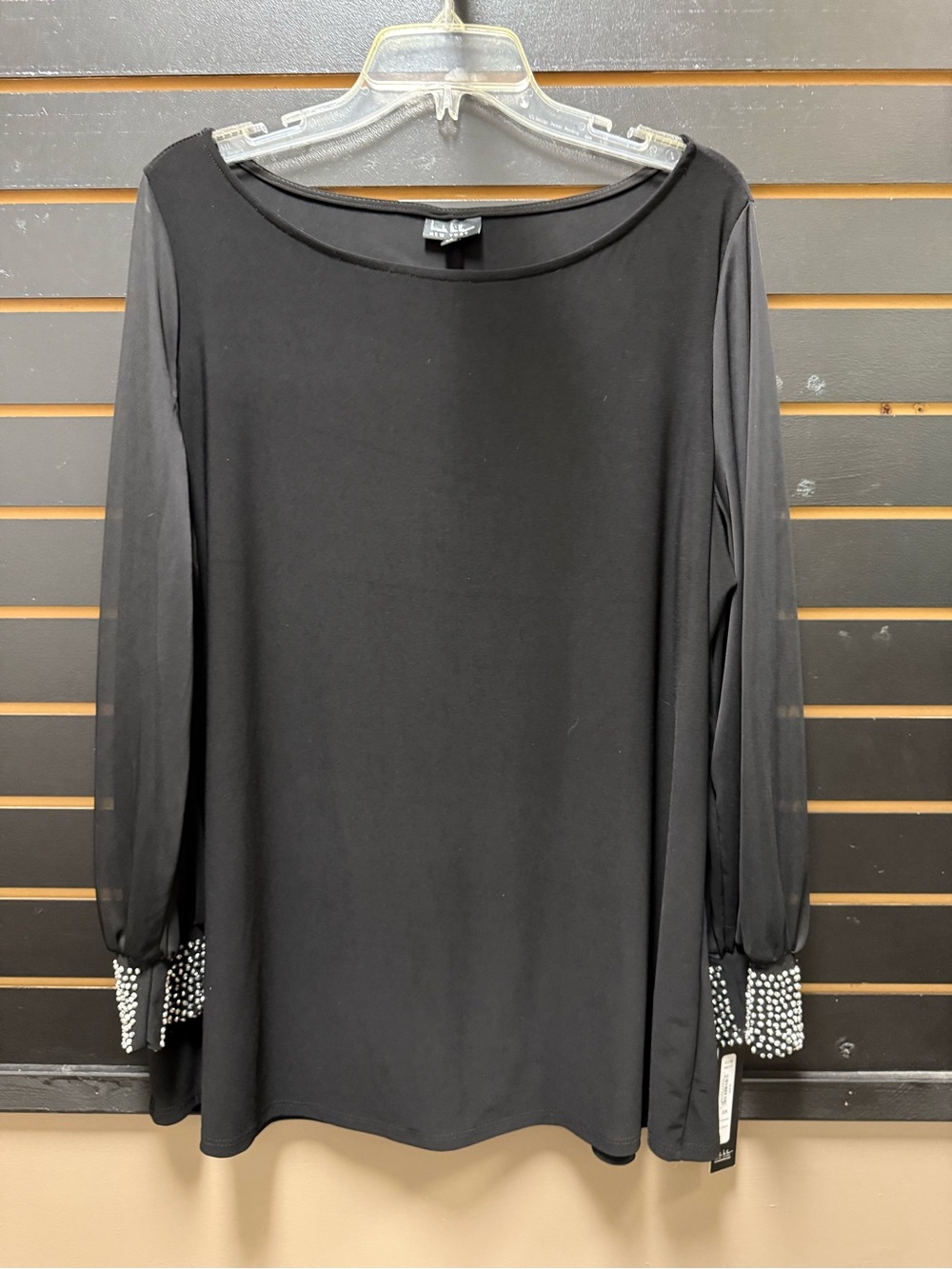NWT Nicole Miller New York Black Rhinestone Cuff Tunic Top Plus Size 2X